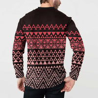 Maori Niho Taniwha Te Wheiao Button Sweatshirt Terracotta - Polynesian Pride