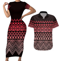 Maori Niho Taniwha Te Wheiao Couples Matching Short Sleeve Bodycon Dress and Hawaiian Shirt Terracotta LT7 Terracotta - Polynesian Pride