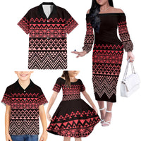 Maori Niho Taniwha Te Wheiao Family Matching Off The Shoulder Long Sleeve Dress and Hawaiian Shirt Terracotta LT7 - Polynesian Pride