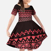 Maori Niho Taniwha Te Wheiao Family Matching Off Shoulder Maxi Dress and Hawaiian Shirt Terracotta LT7 Daughter's Dress Terracotta - Polynesian Pride