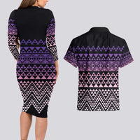 Maori Niho Taniwha Te Wheiao Couples Matching Long Sleeve Bodycon Dress and Hawaiian Shirt Waiporoporo LT7 - Polynesian Pride