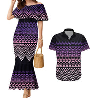 Maori Niho Taniwha Te Wheiao Couples Matching Mermaid Dress and Hawaiian Shirt Waiporoporo LT7 Purple - Polynesian Pride