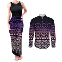 Maori Niho Taniwha Te Wheiao Couples Matching Tank Maxi Dress and Long Sleeve Button Shirt Waiporoporo - Polynesian Pride