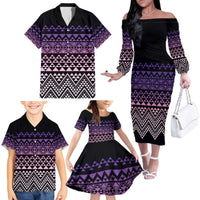 Maori Niho Taniwha Te Wheiao Family Matching Off The Shoulder Long Sleeve Dress and Hawaiian Shirt Waiporoporo LT7 - Polynesian Pride