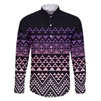 Maori Niho Taniwha Te Wheiao Family Matching Off The Shoulder Long Sleeve Dress and Hawaiian Shirt Waiporoporo LT7 Dad's Shirt - Long Sleeve Purple - Polynesian Pride