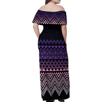 Maori Niho Taniwha Te Wheiao Family Matching Off Shoulder Maxi Dress and Hawaiian Shirt Waiporoporo LT7 - Polynesian Pride