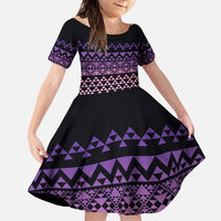 Maori Niho Taniwha Te Wheiao Family Matching Summer Maxi Dress and Hawaiian Shirt Waiporoporo LT7 Daughter's Dress Purple - Polynesian Pride
