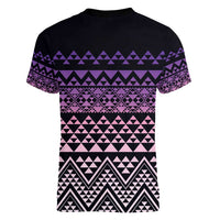 Maori Niho Taniwha Te Wheiao Women V-Neck T-Shirt Waiporoporo - Polynesian Pride