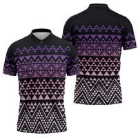 Maori Niho Taniwha Te Wheiao Zipper Polo Shirt Waiporoporo - Polynesian Pride
