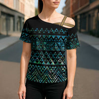 Maori Niho Taniwha Te Wheiao Cross Shoulder Shirt Paua Shell - Polynesian Pride