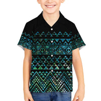 Maori Niho Taniwha Te Wheiao Family Matching Off The Shoulder Long Sleeve Dress and Hawaiian Shirt Paua Shell LT7 Son's Shirt Colorful - Polynesian Pride