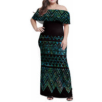 Maori Niho Taniwha Te Wheiao Family Matching Off Shoulder Maxi Dress and Hawaiian Shirt Paua Shell LT7 Mom's Dress Colorful - Polynesian Pride