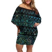 Maori Niho Taniwha Te Wheiao Family Matching Off Shoulder Short Dress and Hawaiian Shirt Paua Shell LT7 Mom's Dress Colorful - Polynesian Pride