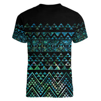 Maori Niho Taniwha Te Wheiao Women V-Neck T-Shirt Paua Shell - Polynesian Pride