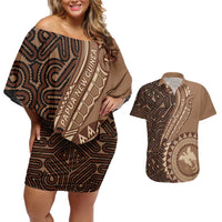 Papua New Guinea Oro Tapa Motif Couples Matching Off Shoulder Short Dress and Hawaiian Shirt Classic LT7 Brown - Polynesian Pride