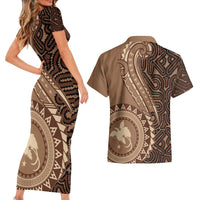 Papua New Guinea Oro Tapa Motif Couples Matching Short Sleeve Bodycon Dress and Hawaiian Shirt Classic LT7 - Polynesian Pride