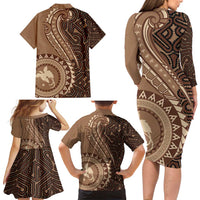 Papua New Guinea Oro Tapa Motif Family Matching Long Sleeve Bodycon Dress and Hawaiian Shirt Classic LT7 - Polynesian Pride