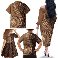 Papua New Guinea Oro Tapa Motif Family Matching Off The Shoulder Long Sleeve Dress and Hawaiian Shirt Classic LT7 - Polynesian Pride