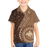 Papua New Guinea Oro Tapa Motif Family Matching Off Shoulder Maxi Dress and Hawaiian Shirt Classic LT7 Son's Shirt Brown - Polynesian Pride