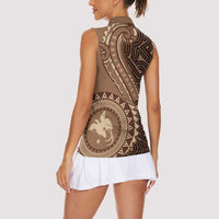 Papua New Guinea Oro Tapa Motif Women Sleeveless Polo Shirt Classic LT7 - Polynesian Pride