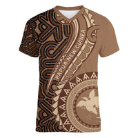 Papua New Guinea Oro Tapa Motif Women V-Neck T-Shirt Classic LT7 Female Brown - Polynesian Pride
