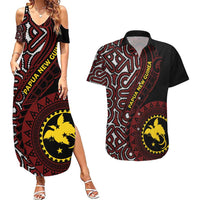 Papua New Guinea Oro Tapa Motif Couples Matching Summer Maxi Dress and Hawaiian Shirt Special LT7 Black - Polynesian Pride
