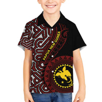 Papua New Guinea Oro Tapa Motif Family Matching Off The Shoulder Long Sleeve Dress and Hawaiian Shirt Special LT7 Son's Shirt Black - Polynesian Pride