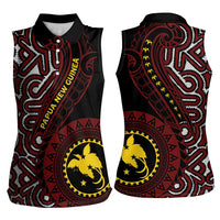 Papua New Guinea Oro Tapa Motif Women Sleeveless Polo Shirt Special LT7 - Polynesian Pride