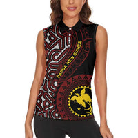 Papua New Guinea Oro Tapa Motif Women Sleeveless Polo Shirt Special LT7 - Polynesian Pride