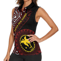 Papua New Guinea Oro Tapa Motif Women Sleeveless Polo Shirt Special LT7 - Polynesian Pride