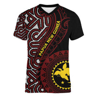 Papua New Guinea Oro Tapa Motif Women V-Neck T-Shirt Special LT7 Female Black - Polynesian Pride
