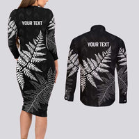 New Zealand Lawn Bowls Personalized Couples Matching Long Sleeve Bodycon Dress and Long Sleeve Button Shirt Wrap-Around Silver Fern LT7 - Polynesian Pride