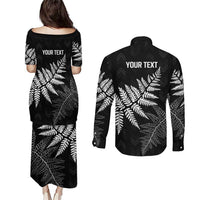 New Zealand Lawn Bowls Personalized Couples Matching Puletasi and Long Sleeve Button Shirt Wrap-Around Silver Fern - Polynesian Pride