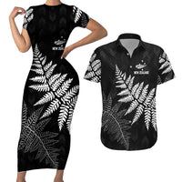 New Zealand Lawn Bowls Personalized Couples Matching Short Sleeve Bodycon Dress and Hawaiian Shirt Wrap-Around Silver Fern LT7 Black - Polynesian Pride