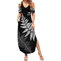 New Zealand Lawn Bowls Personalized Family Matching Summer Maxi Dress and Hawaiian Shirt Wrap-Around Silver Fern LT7 Mom's Dress Black - Polynesian Pride