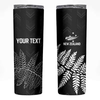 New Zealand Lawn Bowls Personalized Skinny Tumbler Wrap-Around Silver Fern LT7 Black - Polynesian Pride