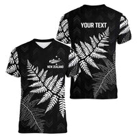 New Zealand Lawn Bowls Personalized Women V-Neck T-Shirt Wrap-Around Silver Fern LT7 - Polynesian Pride