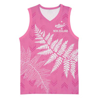 New Zealand Lawn Bowls Breast Cancer Personalized Basketball Jersey Wrap-Around Silver Fern LT7 Unisex Pink - Polynesian Pride