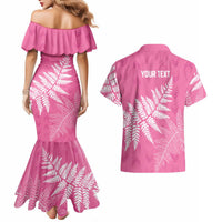 New Zealand Lawn Bowls Breast Cancer Personalized Couples Matching Mermaid Dress and Hawaiian Shirt Wrap-Around Silver Fern LT7 - Polynesian Pride