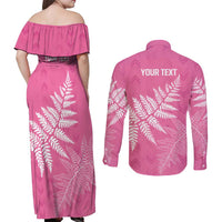 New Zealand Lawn Bowls Breast Cancer Personalized Couples Matching Off Shoulder Maxi Dress and Long Sleeve Button Shirt Wrap-Around Silver Fern LT7 - Polynesian Pride