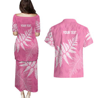 New Zealand Lawn Bowls Breast Cancer Personalized Couples Matching Puletasi and Hawaiian Shirt Wrap-Around Silver Fern LT7 - Polynesian Pride