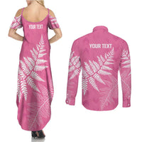 New Zealand Lawn Bowls Breast Cancer Personalized Couples Matching Summer Maxi Dress and Long Sleeve Button Shirt Wrap-Around Silver Fern LT7 - Polynesian Pride