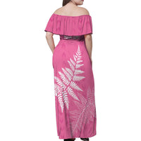 New Zealand Lawn Bowls Breast Cancer Personalized Family Matching Off Shoulder Maxi Dress and Hawaiian Shirt Wrap-Around Silver Fern LT7 - Polynesian Pride