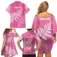 New Zealand Lawn Bowls Breast Cancer Personalized Family Matching Off Shoulder Short Dress and Hawaiian Shirt Wrap-Around Silver Fern LT7 - Polynesian Pride