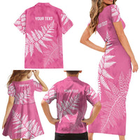 New Zealand Lawn Bowls Breast Cancer Personalized Family Matching Short Sleeve Bodycon Dress and Hawaiian Shirt Wrap-Around Silver Fern LT7 - Polynesian Pride