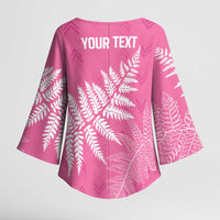 New Zealand Lawn Bowls Breast Cancer Personalized Kimono Sleeve Blouse Wrap-Around Silver Fern LT7 - Polynesian Pride
