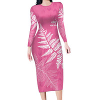New Zealand Lawn Bowls Breast Cancer Personalized Long Sleeve Bodycon Dress Wrap-Around Silver Fern LT7 Long Dress Pink - Polynesian Pride