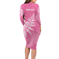 New Zealand Lawn Bowls Breast Cancer Personalized Long Sleeve Bodycon Dress Wrap-Around Silver Fern LT7 - Polynesian Pride
