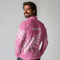 New Zealand Lawn Bowls Breast Cancer Personalized Long Sleeve Polo Shirt Wrap-Around Silver Fern LT7 - Polynesian Pride