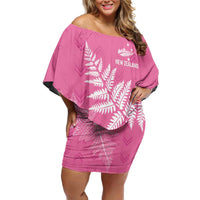 New Zealand Lawn Bowls Breast Cancer Personalized Off Shoulder Short Dress Wrap-Around Silver Fern LT7 Women Pink - Polynesian Pride